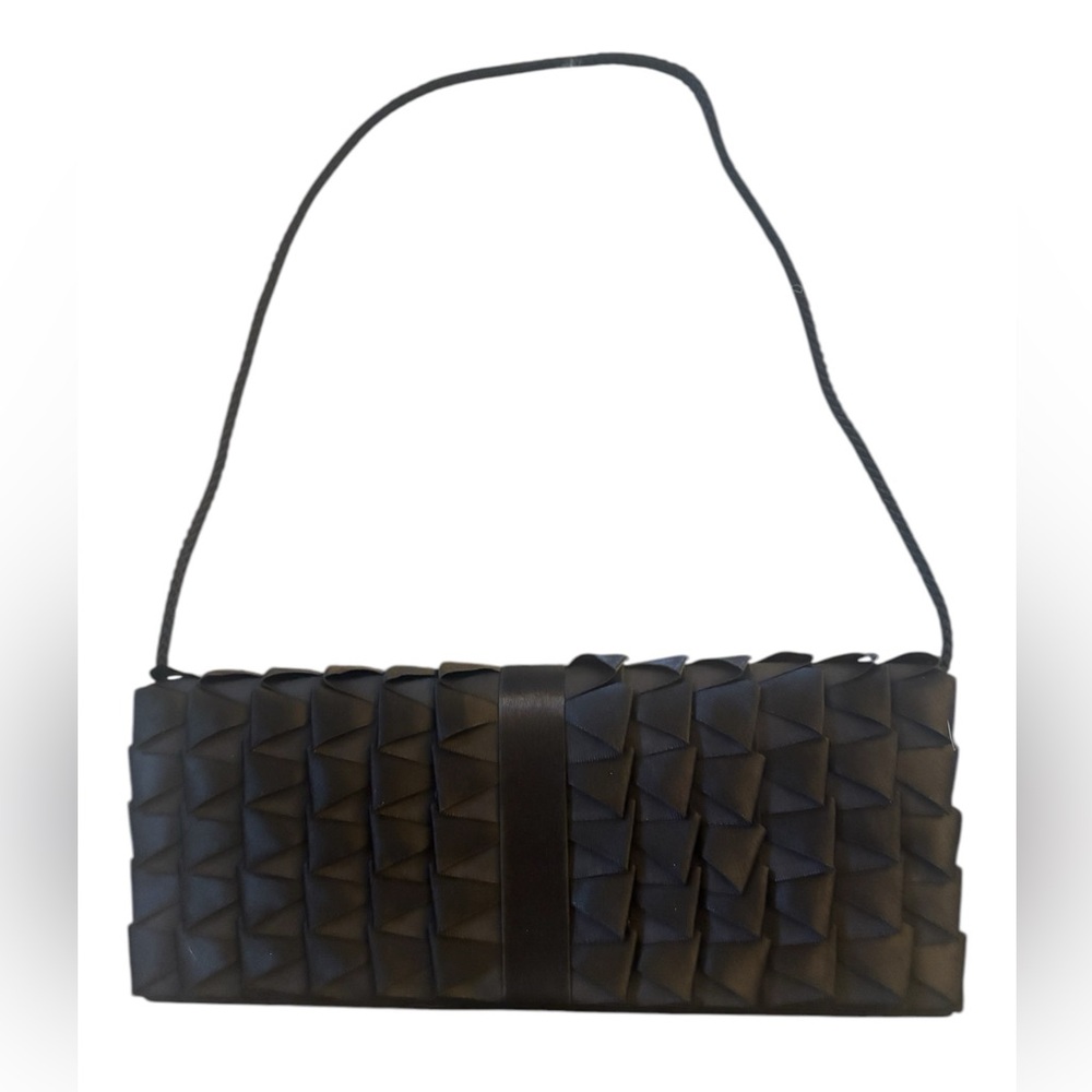 Jessica McClintock Black Satin Evening Clutch or shoulder bag-4.5 X 10 inches